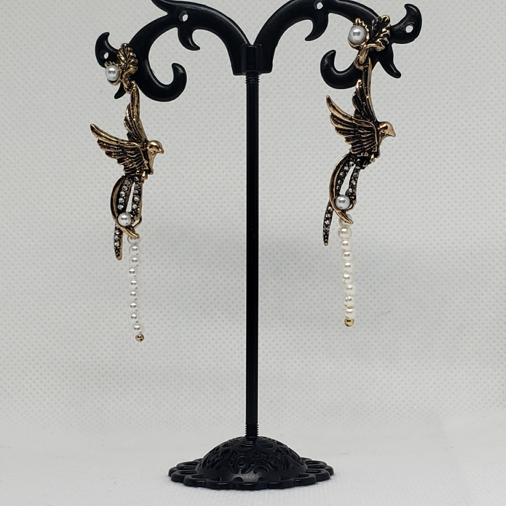 2 Pair Of Earrings: Golden Birds and Golden Birdcages; 3-Way Combinations